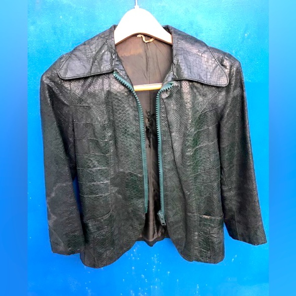 Vintage Metzeler forest green snakeskin moto jacket